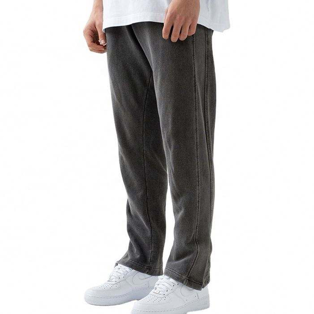 OEM Manufacturer Custom Oversized Mens Cotton Vintage Washed Black Sweatpants With Slit Bottom