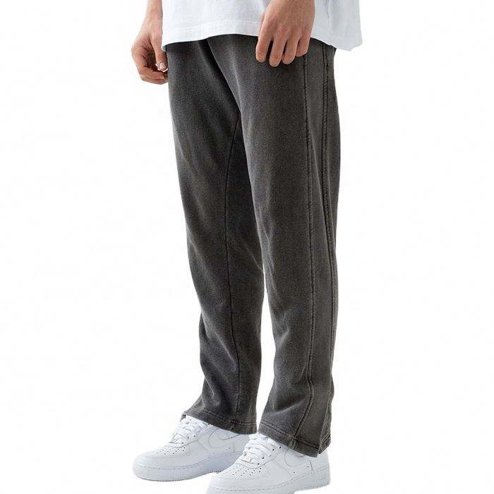 OEM Manufacturer Custom Oversized Mens Cotton Vintage Washed Black Sweatpants With Slit Bottom
