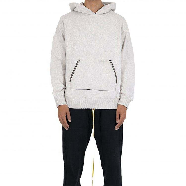 OEM Manufacturer Custom High Quality Oversized Cotton Zipper Kangaroo Pocket Grey Plain Hoodies Pullover
