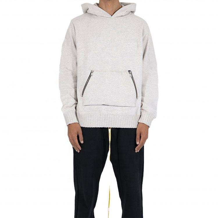 OEM Manufacturer Custom High Quality Oversized Cotton Zipper Kangaroo Pocket Grey Plain Hoodies Pullover