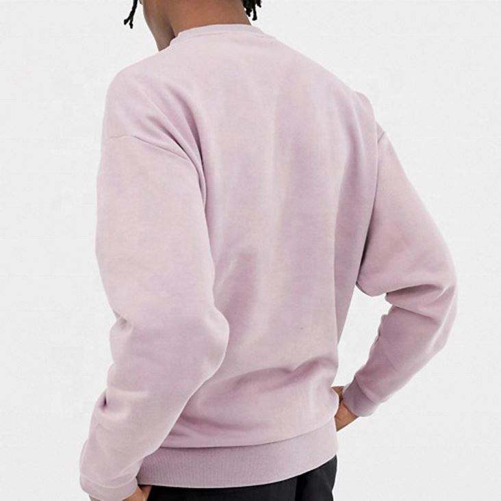 OEM Manufacturer Custom New Fashion Blank Vintage Washed Solid Pink Color Drop Shoulder Crewneck Sweatshirts Pullover For Men