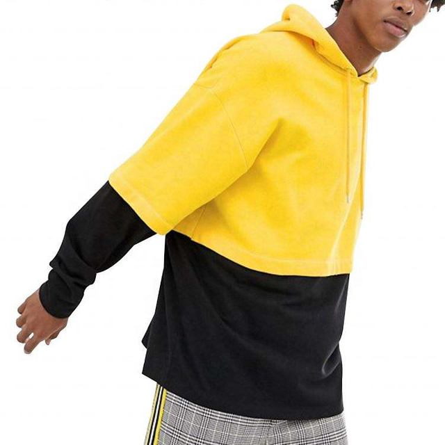 OEM Manufacturer Custom High Quality Color Block Cotton Hoodies Half Yellow Half Black Hoodies Pullover For Men