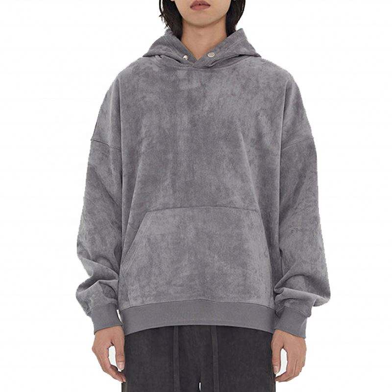 OEM Manufacturer Custom Logo Oversized Streetwear Cotton Pullover High Quality Plain Blank Faux Suede Hoodies For Men