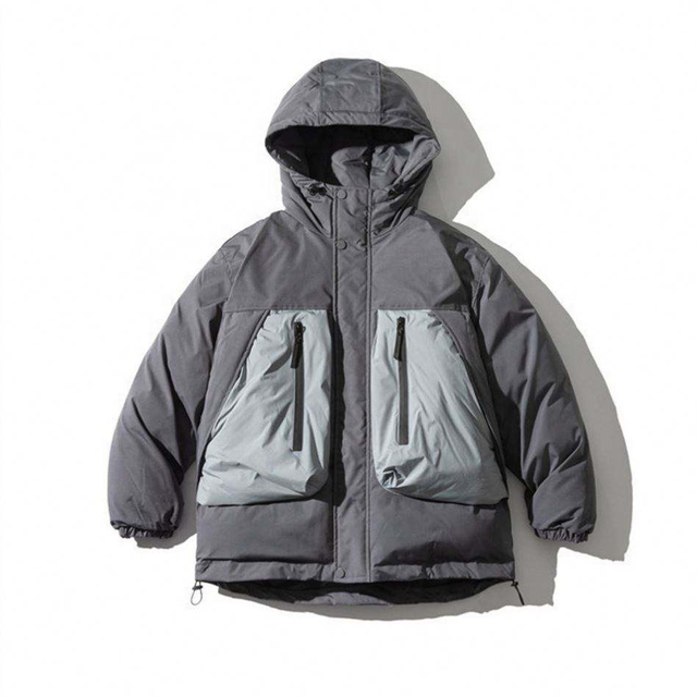 Oem Manufacturer Men's Hooded Cotton-Padded Coat Clash Color Stitching Pocket Loose Cargo Jacket