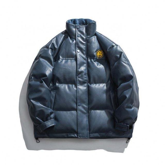 Oem Manufacturer Custom Men's Leather Cotton Solid Color Retro Loose Stand Collar Jacket