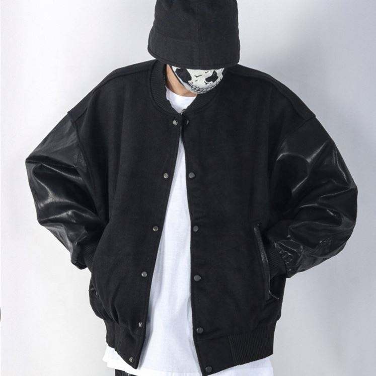 Oem Manufacturer Custom Logo Hot Rhinestone Leather Vibe Style Baseball Uniform Men's Jacket