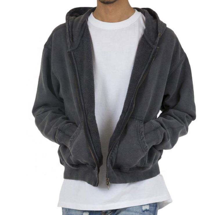 OEM Manufacturer Custom Logo Mens 100%Cotton Organic Fleece Sweatshirt High Quality Oversized Vintage Washed Zip Up Men Hoodie