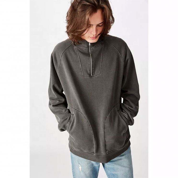 OEM Manufacturer High Quality Men's Quarter Zip Sweatshirt Men's Green Pullover Fleece Crewneck Sweatshirt