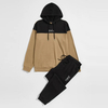 OEM Logotipo personalizado Sports Sports Wear Bloque de color sudadera con capucha Black Jogger Men Dos piezas de pistas a juego