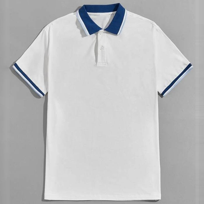 Niestandardowe haftowane logo Pusta koszulka męska Zwykła golfowa koszulka polo Kontrastowy kołnierzyk Męska koszulka polo z krótkim rękawem