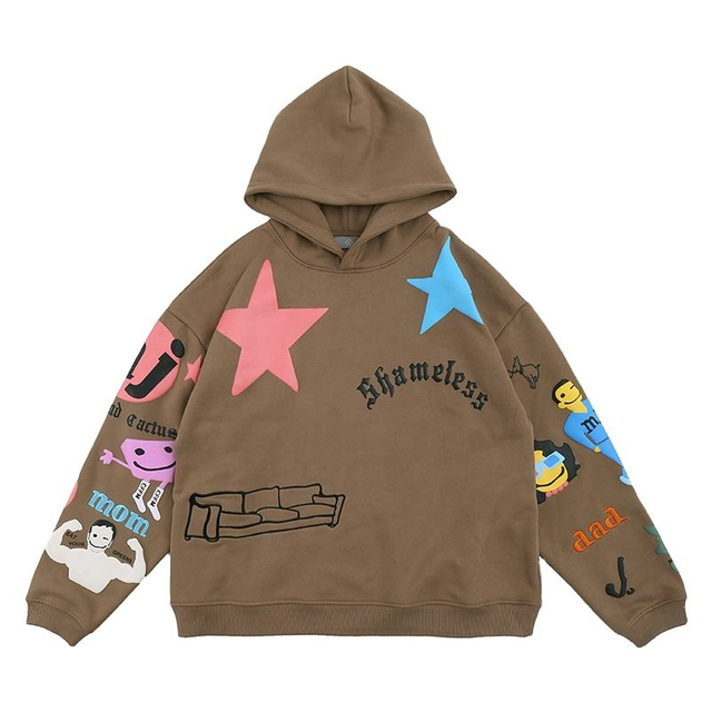 Custom Graffiti Print Men's Hoodies Oversized Wool Hooded Sweatshirts