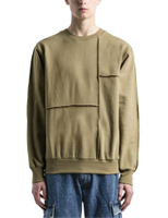 Wholesale Men's Cut & Sew Panel Light Olive Plain Crewneck Sweatshirts