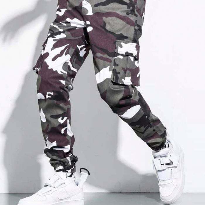 Custom Streetwear Camo Printed Flap Pocket Cargo Pants Mens