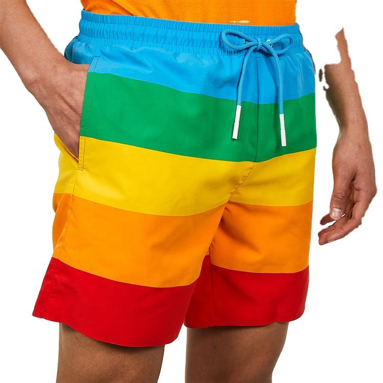 OEM 100% полиестер Мъжки къси панталони с цветни блокове Персонализирани къси панталони Rainbow
