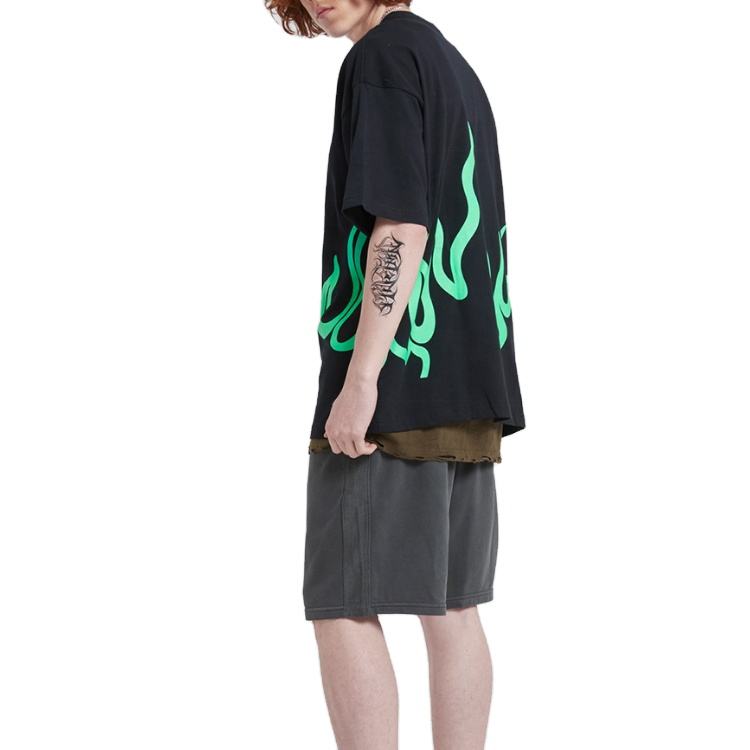Custom Printing Flame Logo Oversize Hip Hop T Shirt For Men