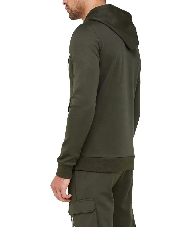 Men Custom Tracksuit Zipper Kangaroo Pocket Cargo Hoodie