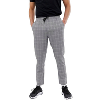 Men Fashion Woven Grey Plaid Check Cropped Trousers Pants