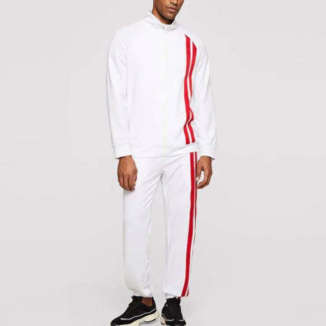Hot Selling Tracksuit Mens 2019 Zip Up Sweatshirt & Pants Contrast Striepd Best Tracksuit For Men