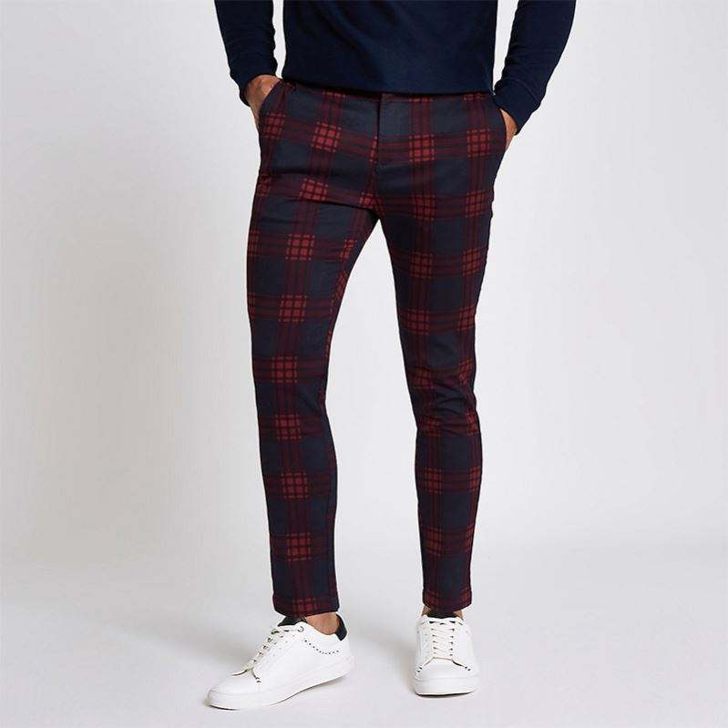 OEM Customize Red Check Skinny Chino Pants Dress Pant For Men