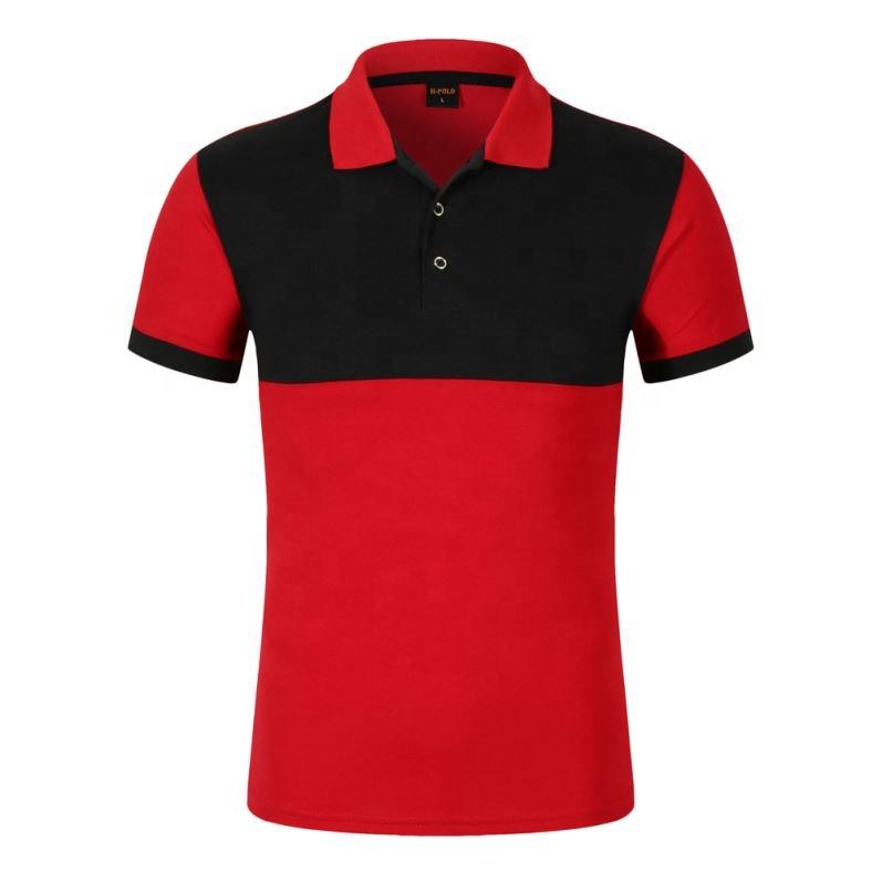 Plain Dyed Technics Black Red Collar Design Organic Cotton Polo Shirt