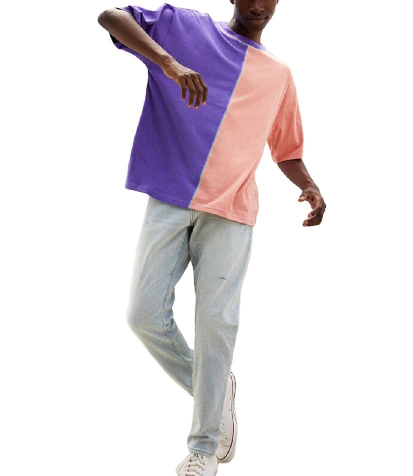 Mens Half Color Cotton Custom Contrast Stitching Streetwear Split Colors T Shirts