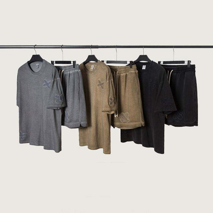 Bulk -Trailsuits Kurzer -Set Vintage gewaschene gestickte Männer 100% Baumwoll zweisteuelhafte T -Shirt und kurzes Set