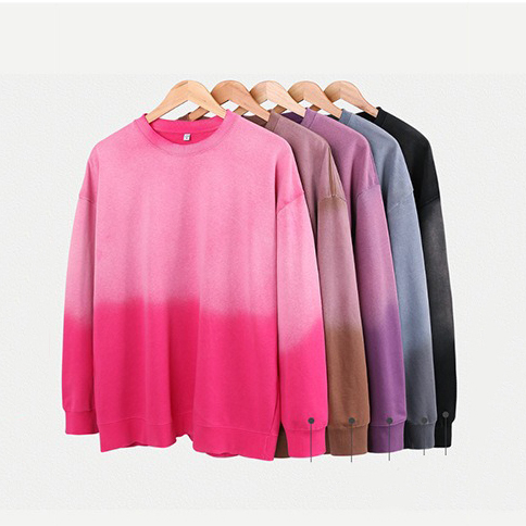 400Gsm Vintage Gradient Color Streetwear Crewneck Retro Custom Logo Men's Hoodie Sweatshirt For Men