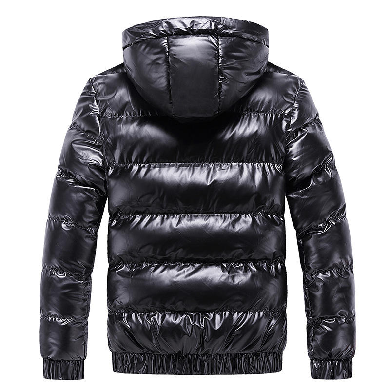 Producent OEM Zimowy płaszcz z podszewką na zewnątrz, czarny, błyszczący, niestandardowy, męski gruby, pikowany puchowy płaszcz puchowy