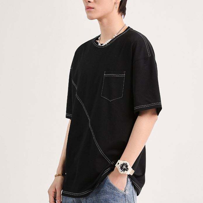 Men Tshirt 2021 Custom Geometrical Pattern Print Tshirts Algodon Contrast Stitching Men Blank Tshirt