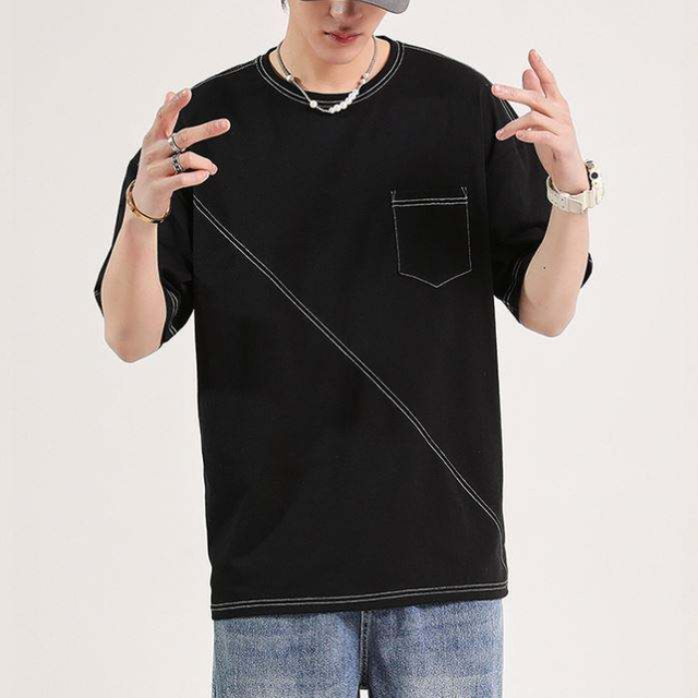 Men Tshirt 2021 Custom Geometrical Pattern Print Tshirts Algodon Contrast Stitching Men Blank Tshirt