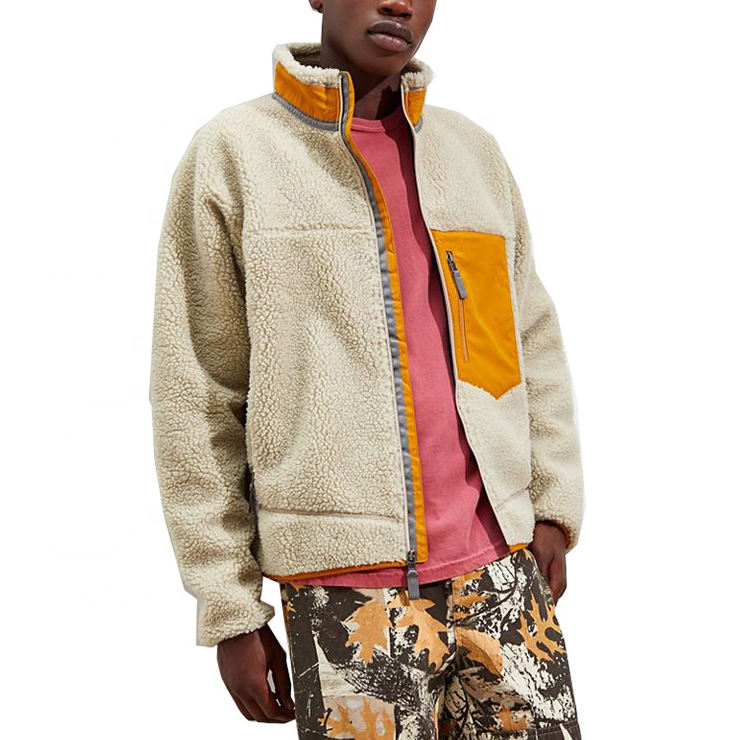 OEM de alta qualidade com zíper de inverno logotipo personalizado jaqueta de lã Sherpa masculina de grandes dimensões