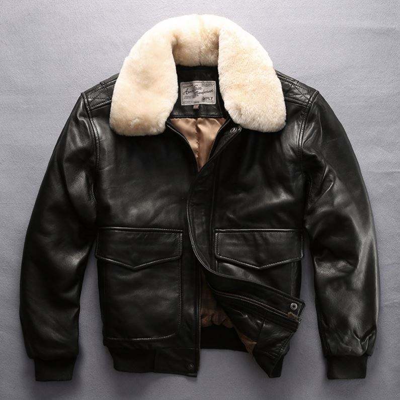 Oem Manufacturer Leather Wool Collar Flight Suit Sheep Retro Top Layer Cowhide And Cotton Short Plus Size Jacket