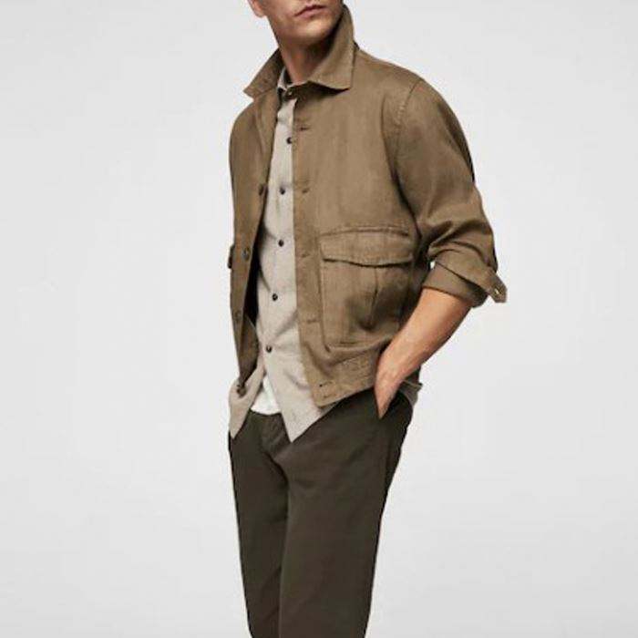 Custom Logo Design Linen Blend Classic Collar Jacket Long Sleeve With Buttoned Cuffs Pockets Men's Jackets