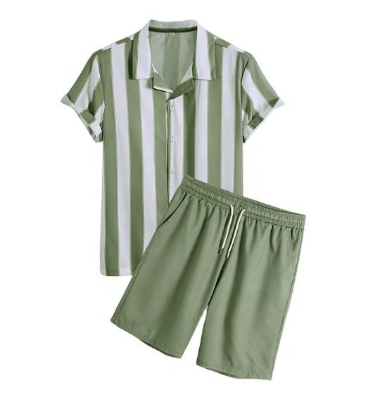 OEM Manufacturer Customized Thin Men Clothing Set Striped Shorts Sleeves And Shorts Casual Men Short Set