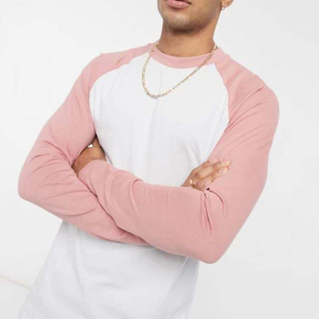 Camiseta de imprenta de marca personalizada de fábrica Contraste Contraste Raglan Manga Bloque de color Hombres Camisetas de manga larga