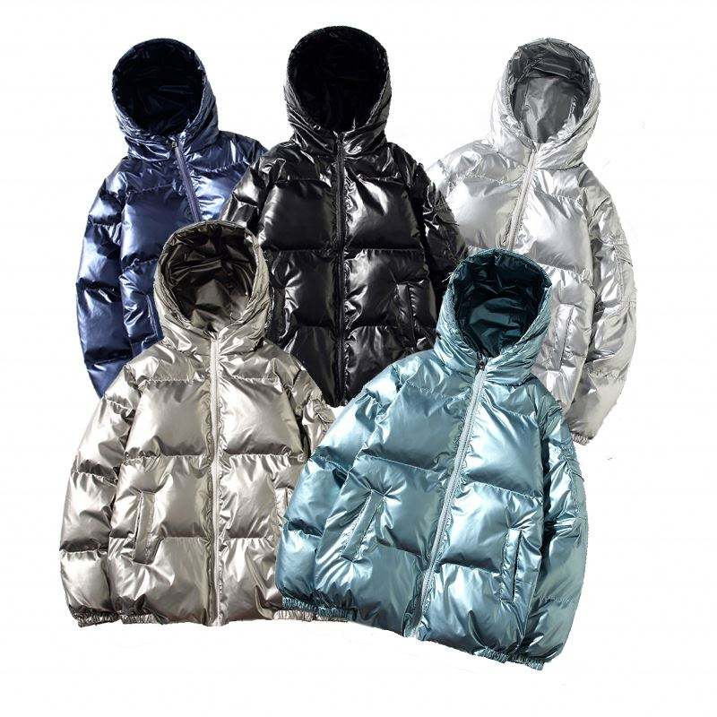 OEM Manufacturer Customization Winter Black Bomber Shiny Puffer Men Down Plus Sizes With Hood Jacket