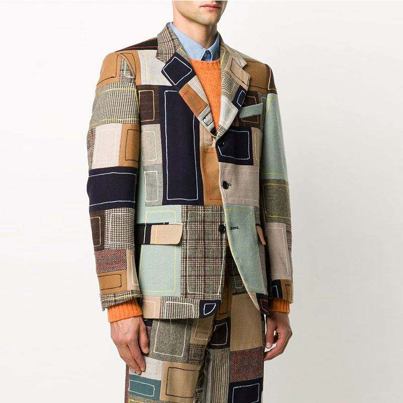 OEM Manufacturer Custom Fashion Long Sleeve Single-Breasted Patchwork Graphic Design Patch Embroidered Blazer Jacket
