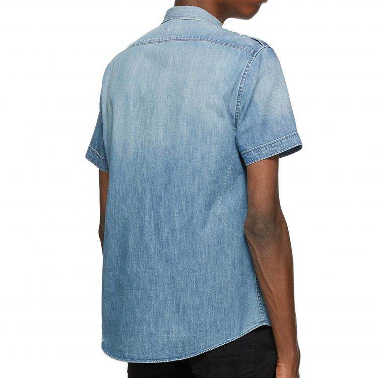 OEM Manufacturer Service Short Sleeve Blue Distressed Denim Men Jean Shirt