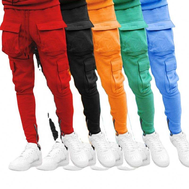 OEM Manufacturer Custom High Quality Mens Multi Pockets Cargo Custom Pants Zipper Leg Sweatpants Trousers