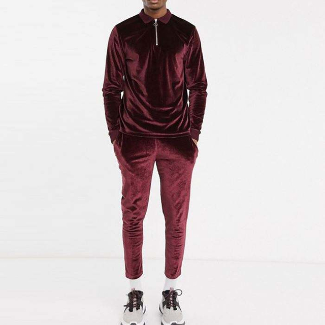 Tillverkare Custom Slim Fit Tracksuit Plain Velor Two Piece Jogger Suit Men