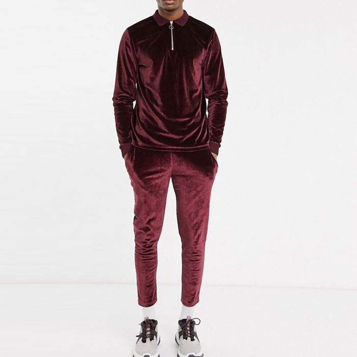 Manufacturers Custom Slim Fit Tracksuit Plain Velour Two Piece Jogger Suit Men