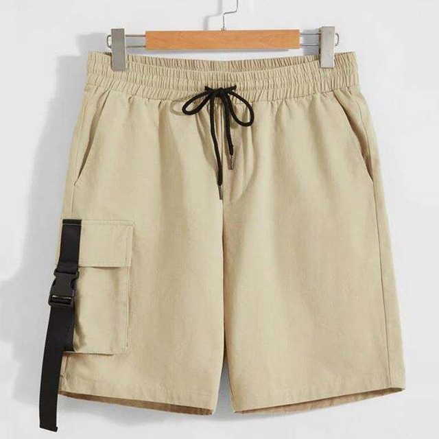 Factory Custom Boxer Shorts Men Solid Color Cotton Shorts With Flap Pocket Push Buckle Detail