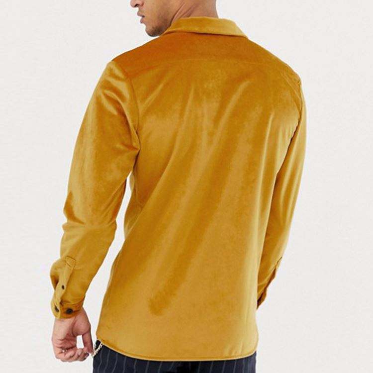 OEM Manufacturer Shirts For Men Regular Fit Long Sleeve Revere Velour Shirt In Mustard