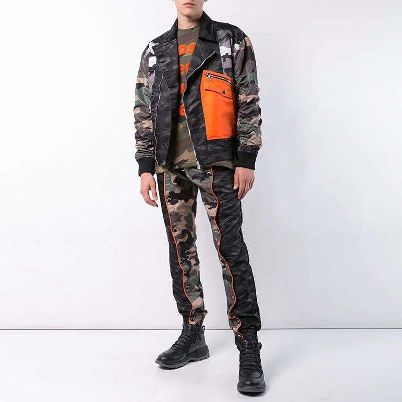 OEM Manufacturer Custom Men's Coat High Quality Long Sleeve Turn-Down Collar Zipper Patchwork Sport Camouflage Jacket