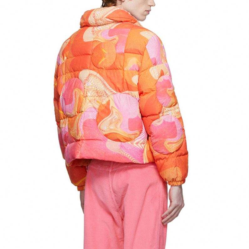 Oem Manufacturer Custom Winter Men Down High Quality Warmth Single Jersey Long Sleeve Pink Graphic Print Puffer Jacket
