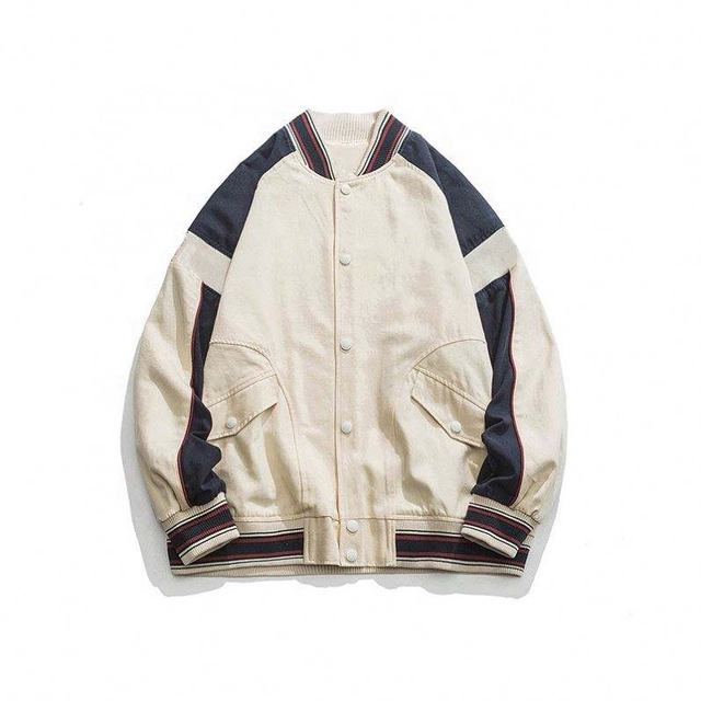 OEM Manufacturer New Custom Logo Contrast Color Stitching Baseball Collar Jacket