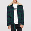 New Product Men Pocket Front Waist Belted Green Plaid Winter Coat