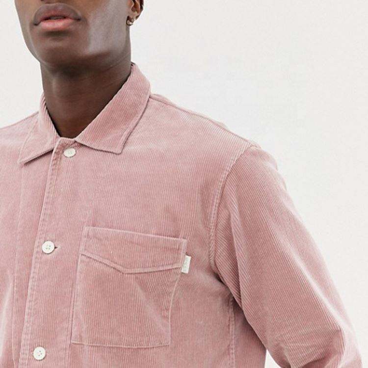 ผู้ผลิต OEM เสื้อเชิ้ตสำหรับผู้ชาย 100% Cotton Long Sleeve Cord Overshirt สีชมพู
