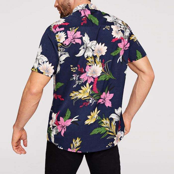 Fabricante OEM Design de moda com estampa floral tropical camisas de manga curta masculina