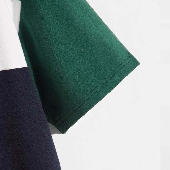 Color Block V Neck Short Sleeve Drop Shoulder Men Stylish Summer Tshirts
